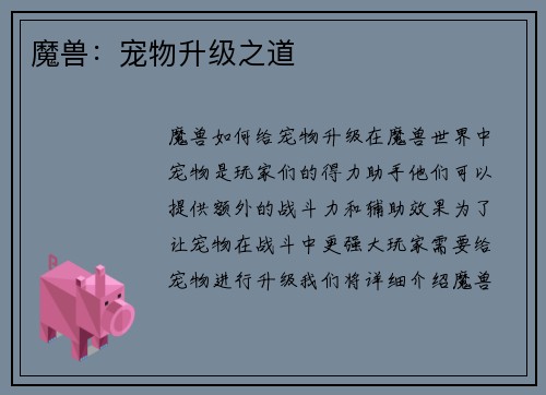 魔兽：宠物升级之道